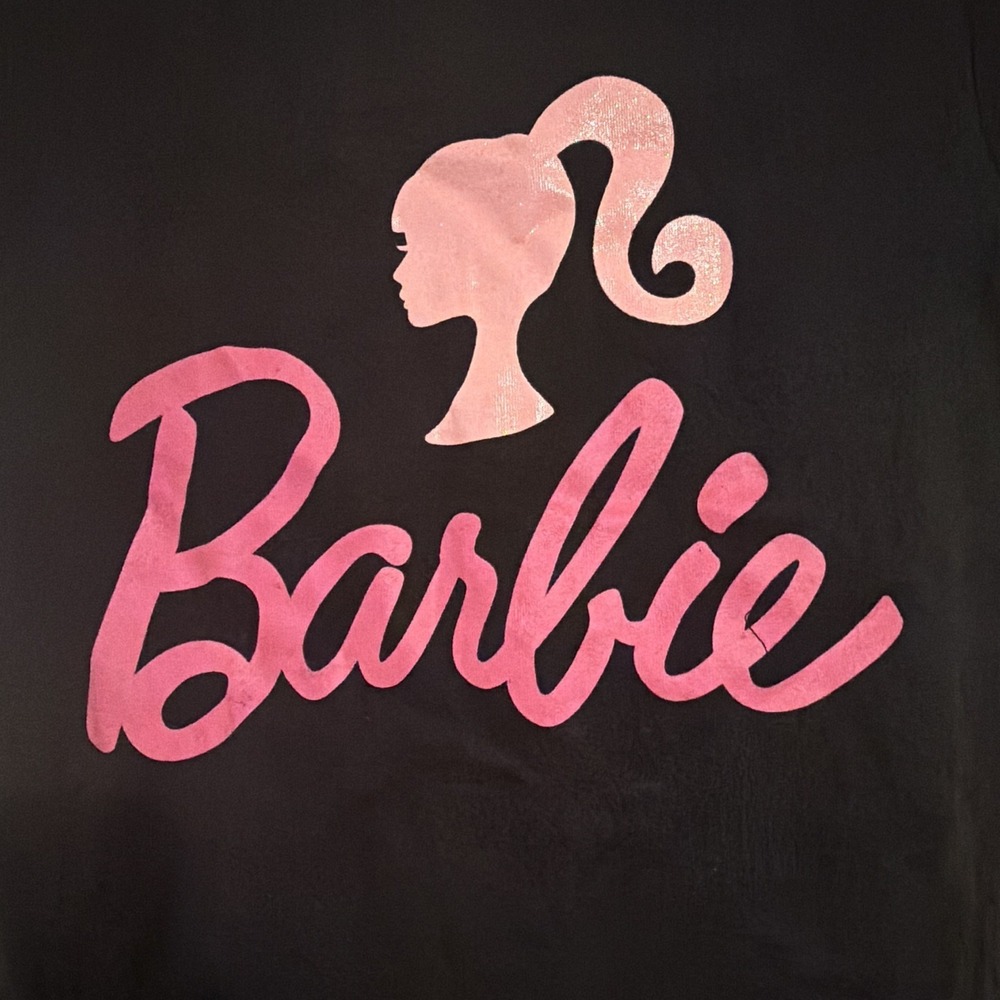 Barbie Black Pink Logo Graphic Crew Neck Short Sleeve Tagless T-Shirt 7/8 kid - Picture 2 of 7